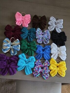 Handmade Crochet Bow Hair Tie Set